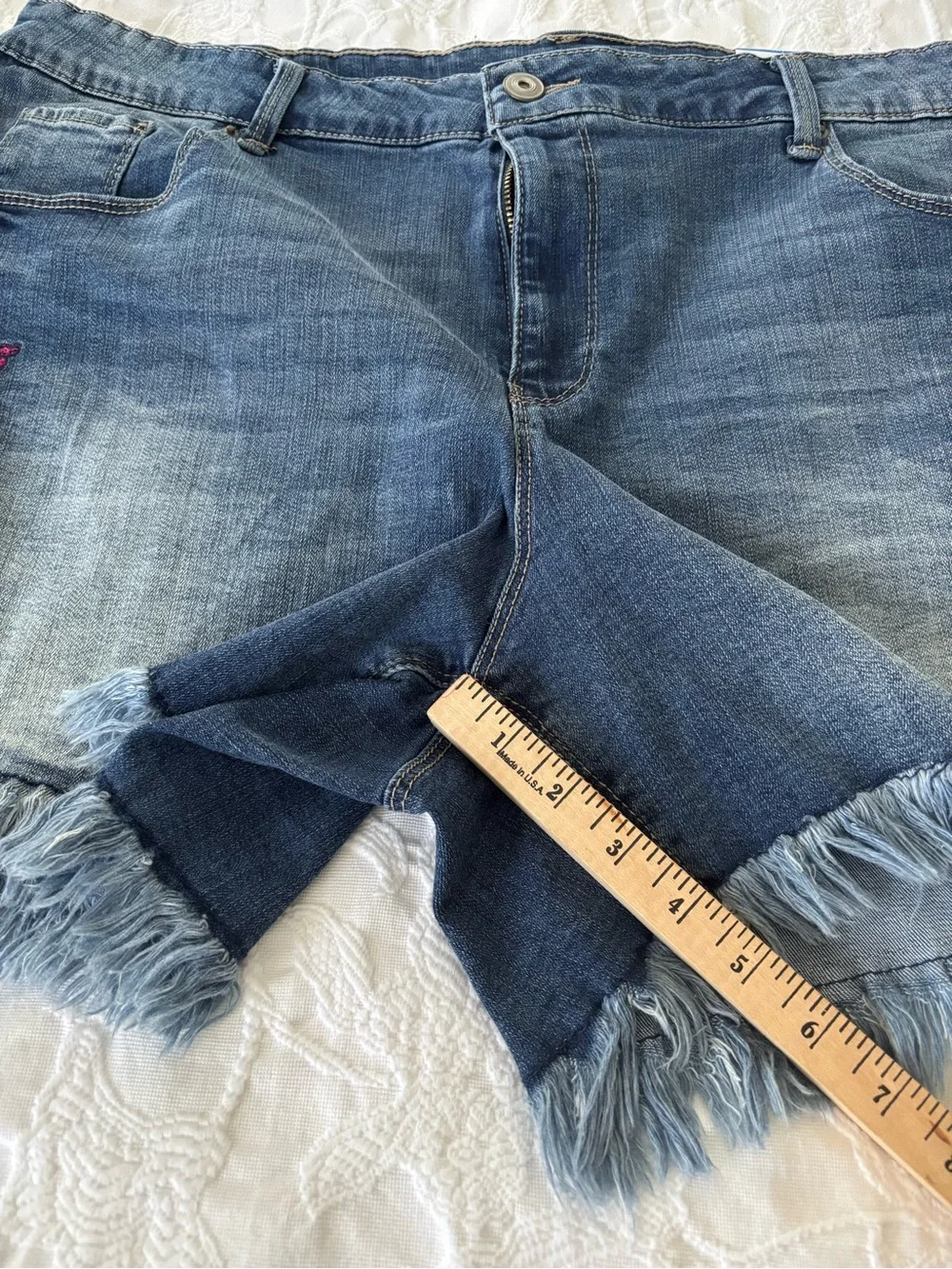 NWT Terra & Sky Boho Denim Frayed Hem Shorts with Floral Embroidery - Plus Size!